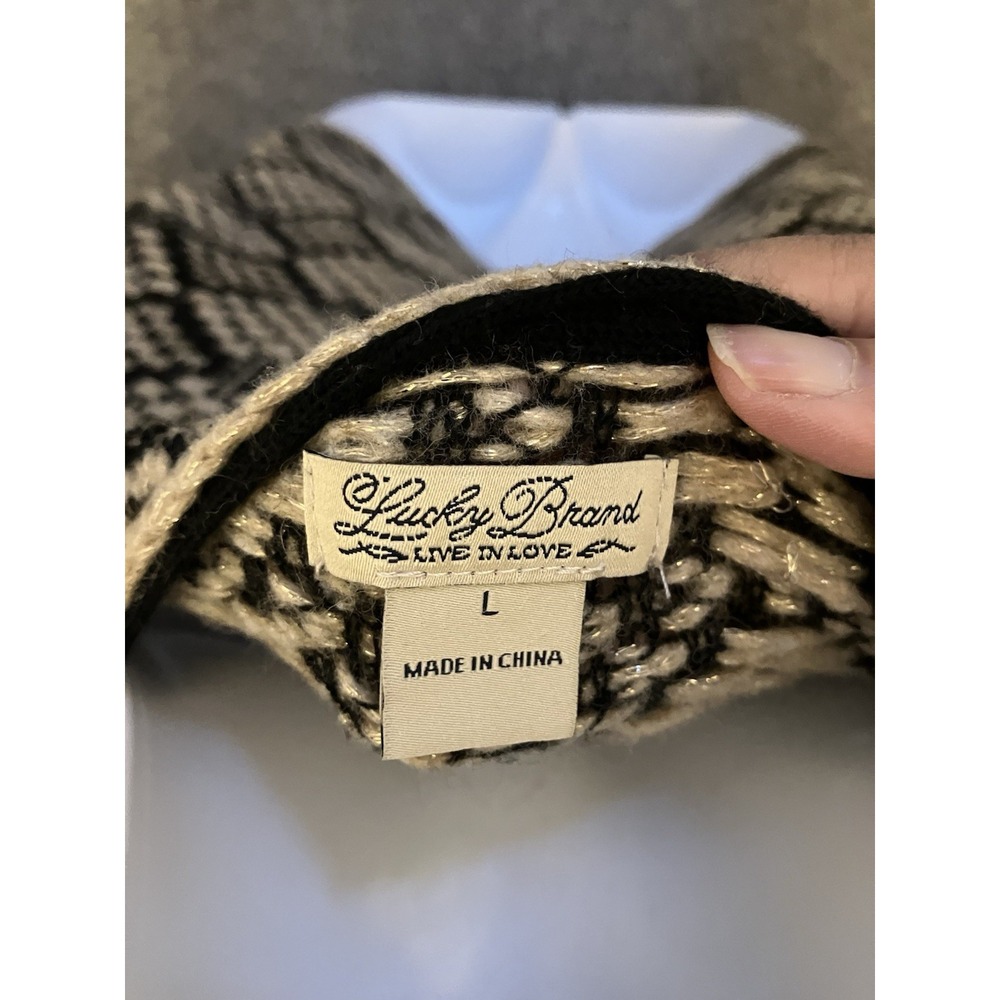 Lucky Brand Sweater Size Large Cardigan Boho Wool blend Beige Black Women’s - Picture 5 of 6